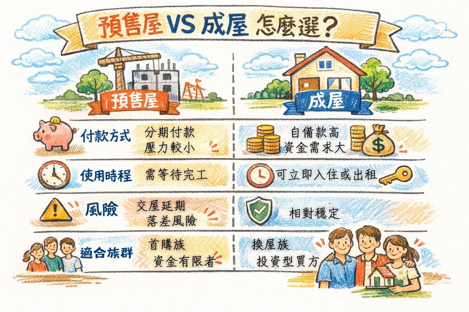 預售屋 vs. 成屋怎麼選?一次搞懂資金、付款方式與購屋關鍵差異